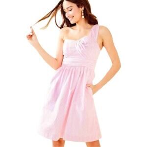 NWT Lilly Pulitzer Addison Pink Tropics Seersucker knee length dress